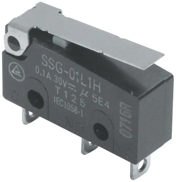 Produktfoto 1 von Omron Subminiatur-Mikroschalter Scharnierhebel-Betätiger Lot, 1-poliger Umschalter, 250 V ac, 30 V dc, 100mA IP40 0.6N