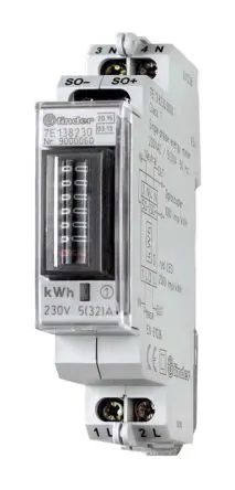 Produktfoto 1 von Finder 7E Energiemessgerät Mechanisch 92.1 mm x 17.5 mm Energiemessgerät, 7-stellig / 1-phasig 2 Ausg. Impulsausgang