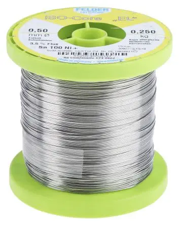 Produktfoto 1 von Felder Lottechnik Draht Lötzinn bleifrei 99.3 %Sn 0 %Pb 0.7 %Cu, 227 °C, Ø 0.5 mm / 250 g