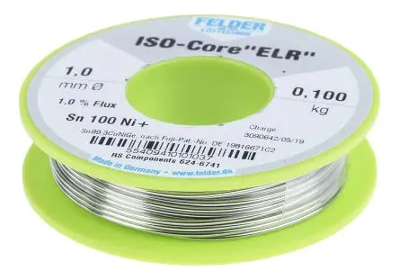 Produktfoto 1 von Felder Lottechnik Draht Lötzinn bleifrei 99.3 %Sn 0 %Pb 0.7 %Cu, 227 °C, Ø 1 mm / 100 g