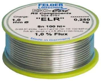 Produktfoto 1 von Felder Lottechnik Draht Lötzinn bleifrei 99.3 %Sn 0 %Pb 0.7 %Cu, 227 °C, Ø 1 mm / 250 g
