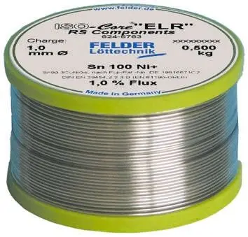 Produktfoto 1 von Felder Lottechnik Draht Lötzinn bleifrei 99.3 %Sn 0 %Pb 0.7 %Cu, 227 °C, Ø 1 mm / 500 g