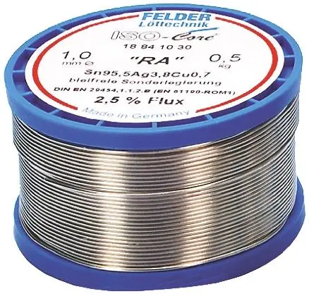 Produktfoto 1 von Felder Lottechnik Draht Lötzinn bleifrei 99.3 %Sn 0 %Pb 0.7 %Cu, 227 °C, Ø 1 mm / 500 g