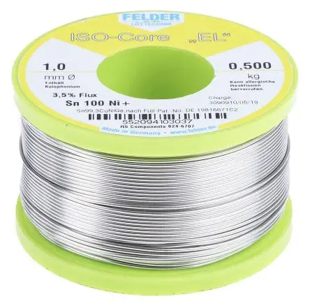 Produktfoto 1 von Felder Lottechnik Draht Lötzinn bleifrei 99.3 %Sn 0 %Pb 0.7 %Cu, 227 °C, Ø 1 mm / 500 g