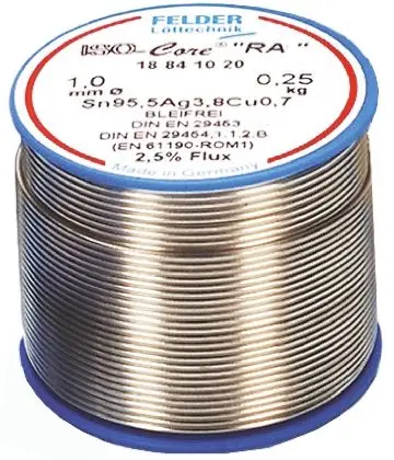 Produktfoto 1 von Felder Lottechnik Draht Lötzinn bleifrei 99.3 %Sn 0 %Pb 0.7 %Cu, 227 °C, Ø 1 mm / 250 g