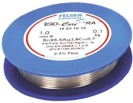Produktfoto 1 von Felder Lottechnik Draht Lötzinn bleifrei 99.3 %Sn 0 %Pb 0.7 %Cu, 227 °C, Ø 1 mm / 100 g