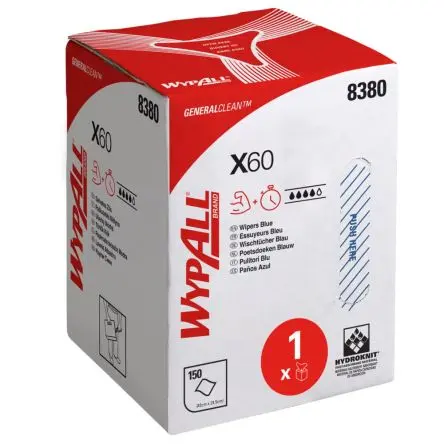 Produktfoto 1 von WYPALL X60 General Clean Cloths 8380 Wischtuch für Mittlere Reinigungsarbeiten Rolle Trocken 150 pro Paket Stk. Blau,