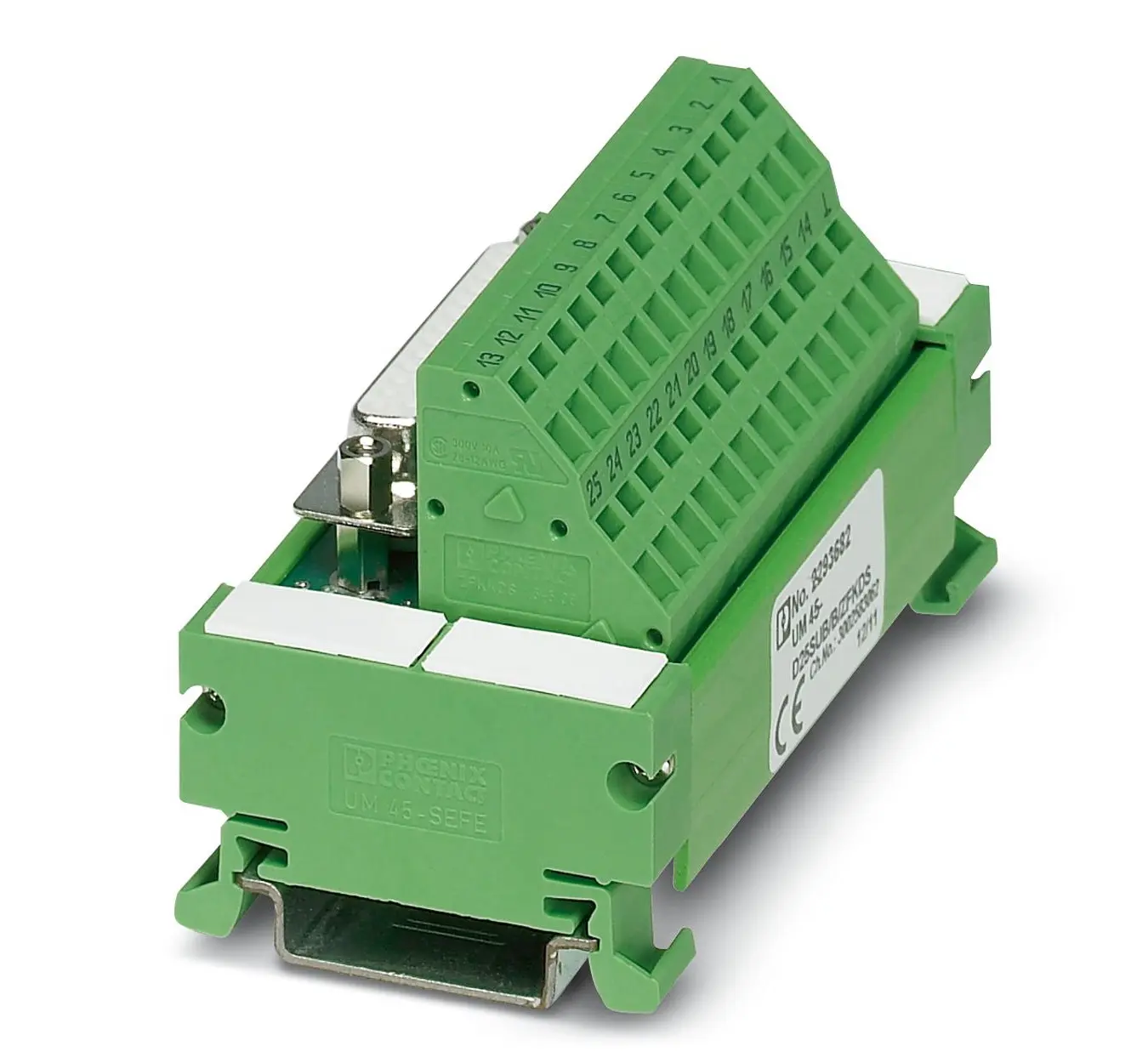 Produktfoto 1 von Phoenix Contact Schnittstellenmodul D-SUB, Buchse, 25-polig, 25 V ac, 60 V dc, DIN-Hutschiene 2.5A