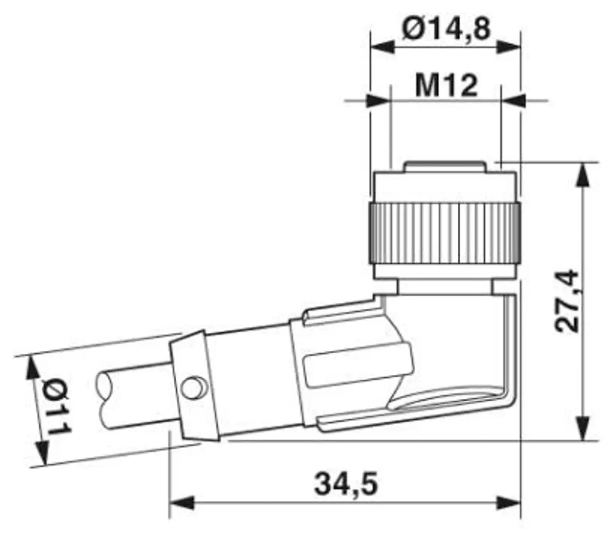 Phoenix Contact SAC-4P- 3.0-PUR/M12FR, 4-polig Sensor-Betätigungselementkabel, Rechtwinklig 4 / Nicht abgeschlossen