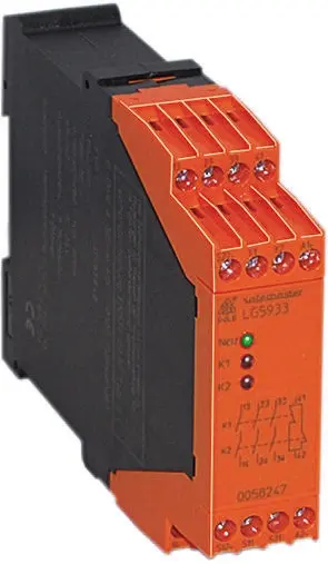 Produktfoto 1 von Dold LG5933 Sicherheitsrelais, 24V ac/dc, 3 Sicherheitskontakte Zweihandsteuerung, 1 Hilfsschalter, 4 ISO 13849-1,