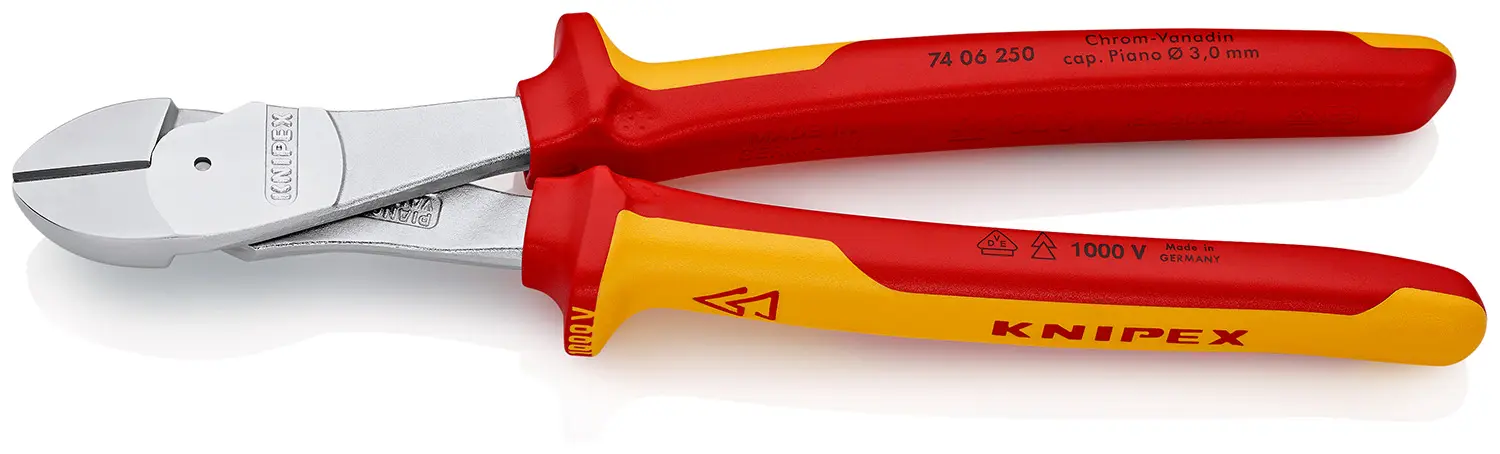 Produktfoto 1 von Knipex Knipex VDE 1000V zugelassen Mit abgeflachter Kante Seitenschneider Schließer (NO) 250 mm / Backen 10mm,