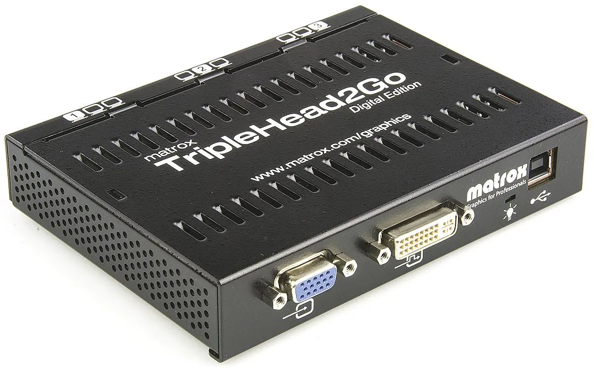 Produktfoto 1 von DVI Matrox Videoschalter DVI 4-Port Multi-Monitor-Adapter, 5760 x 1080 pixel 1 Videoeingänge 3 Videoausgänge