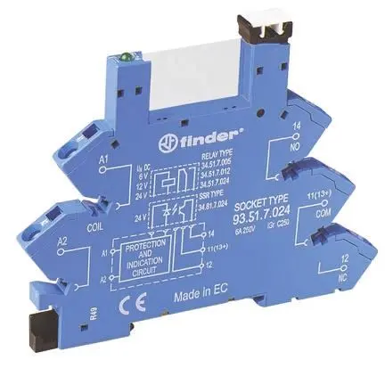 Produktfoto 1 von Finder Relaissockel zur Verwendung mit 34,51, 34,81 93, 5 -Kontakt, DIN-Hutschiene, 250V ac