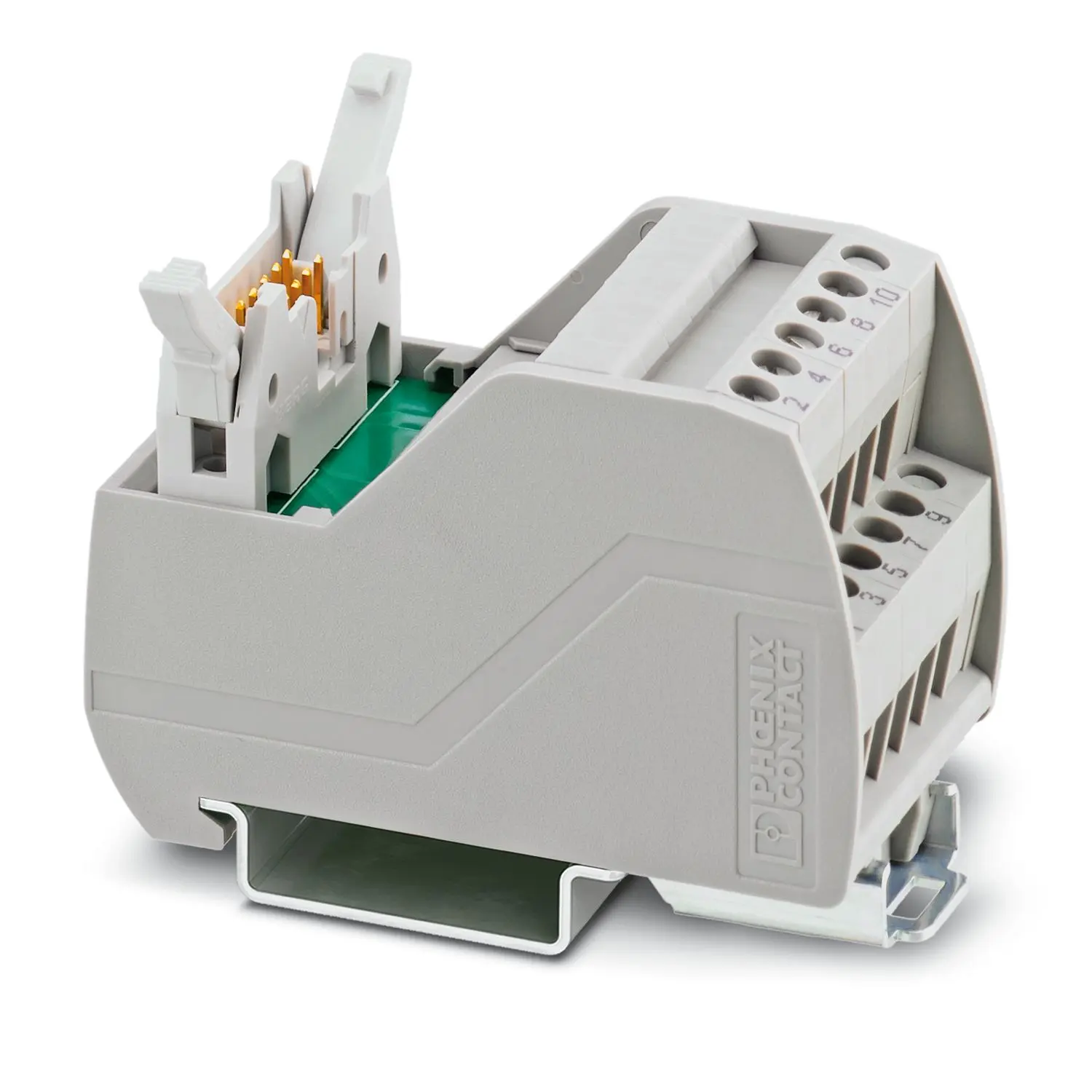 Produktfoto 1 von Phoenix Contact Schnittstellenmodul Flachbandkabel, Stecker, 10-polig, 60 V ac/dc, DIN-Hutschiene 1A