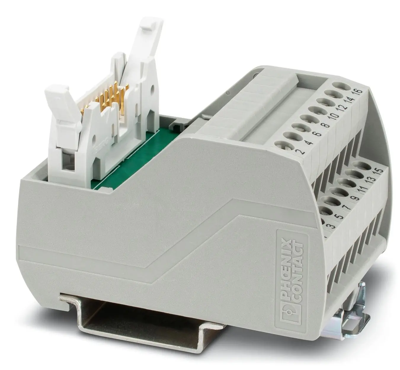 Produktfoto 1 von Phoenix Contact Schnittstellenmodul Flachbandkabel, Stecker, 16-polig, 60 V ac/dc, DIN-Hutschiene 1A