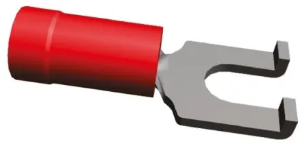 Produktfoto 1 von TE Connectivity PLASTI-GRIP Rot Isoliert Gabelkabelschuh B. 10.57mm, M4 Vinyl 22 AWG 16 AWG