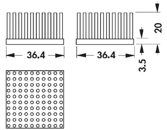 Produktfoto 1 von Fischer Elektronik Kühlkörper für Universelle quadratische Alu 3.2K/W, 36.4 mm x 36.4mm x 20 mm