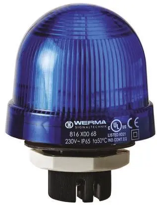 Produktfoto 1 von Werma EM 815 Glühlampe Dauer Signalleuchte 24V ac/dc Blau Panel, Ø 75 mm x 97 mm IP65