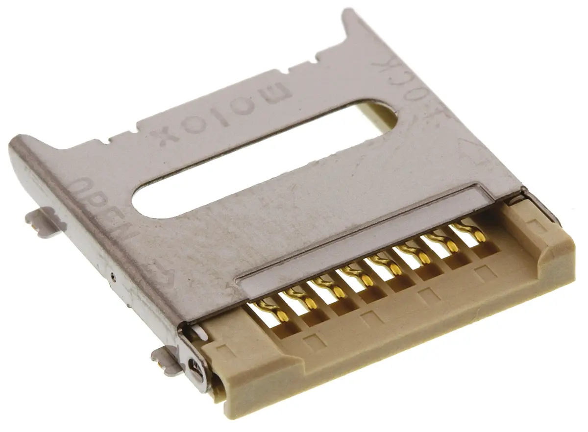 Produktfoto 1 von Molex 500901 MicroSD, gewinkelt Steckverbinder für Speicherkarten Stecker, 8-polig / 1-reihig Lot, Raster 1.1 mm,