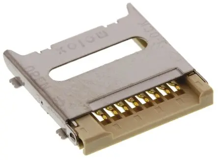 Produktfoto 1 von Molex 500901 MicroSD, gewinkelt Steckverbinder für Speicherkarten Stecker, 8-polig / 1-reihig Lot, Raster 1.1 mm,
