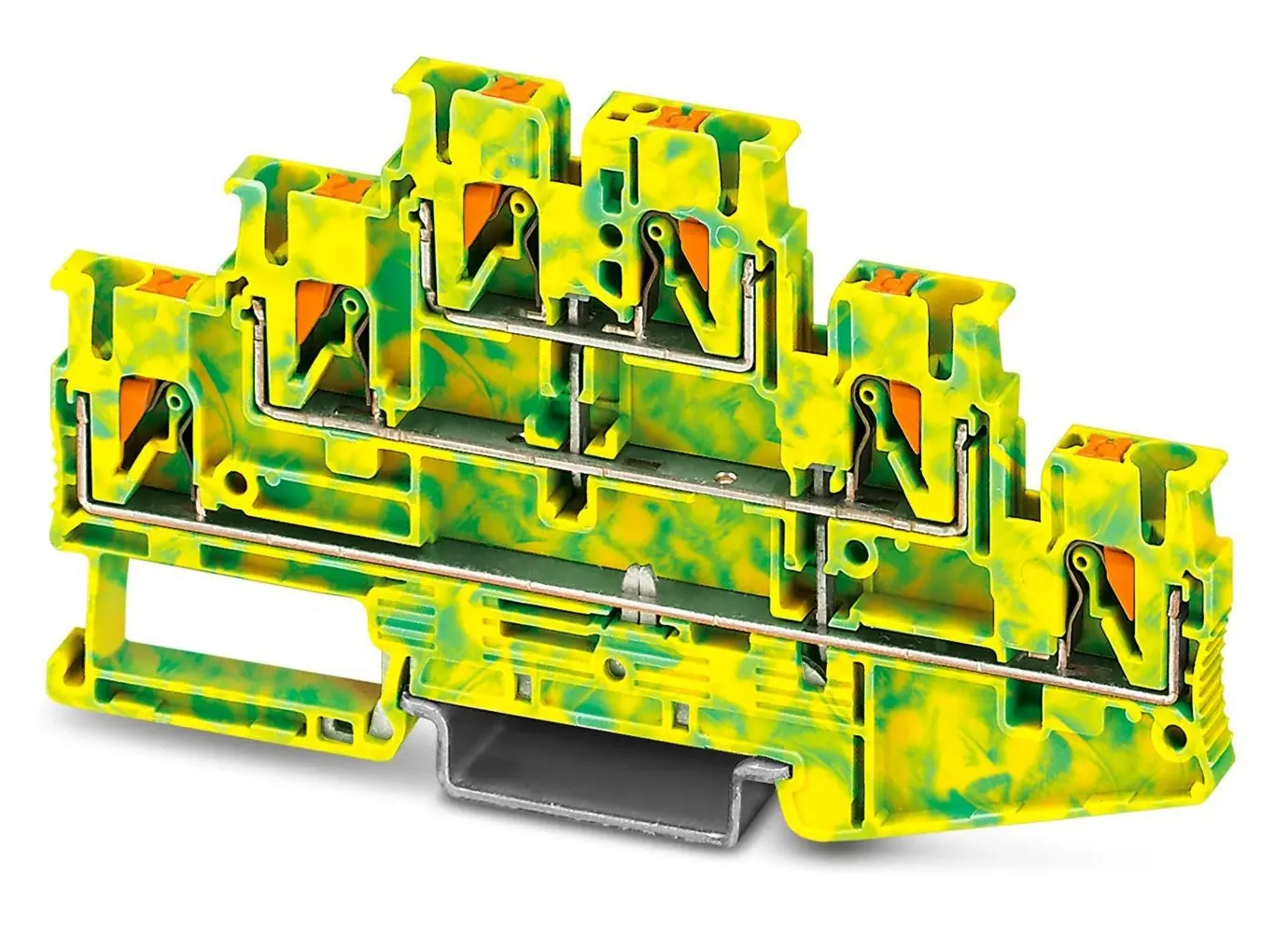 Produktfoto 1 von Phoenix Contact PT 2.5-3PE Mehrstufiger Anschlussklemmenblock 3 Gelb, Grün, 0.14 to 4 mm² Einsteck-Anschluss ATEX