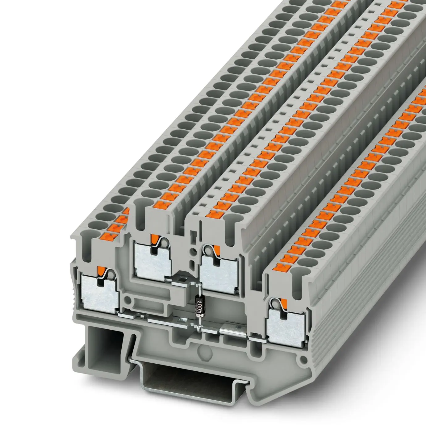 Produktfoto 1 von Phoenix Contact PTTB 2.5-DIO/O-U Doppelstock Reihenklemmen 2 Grau, 0.14 to 4 mm², 500 V Einsteck-Anschluss