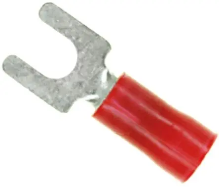 Produktfoto 1 von TE Connectivity PLASTI-GRIP Rot Isoliert Gabelkabelschuh B. 7.54mm, M3.5 Vinyl 22 AWG 16 AWG