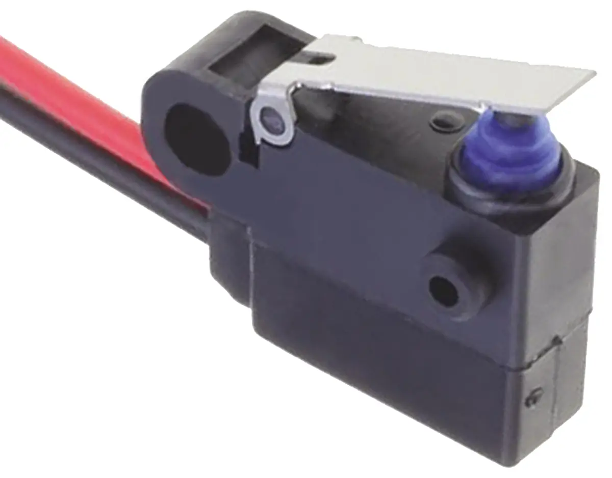 Produktfoto 1 von Omron Mikroschalter Scharnierhebel-Betätiger Vorverdrahtet, SPST, 2A IP67 0.75N -40 °C - 85 °C