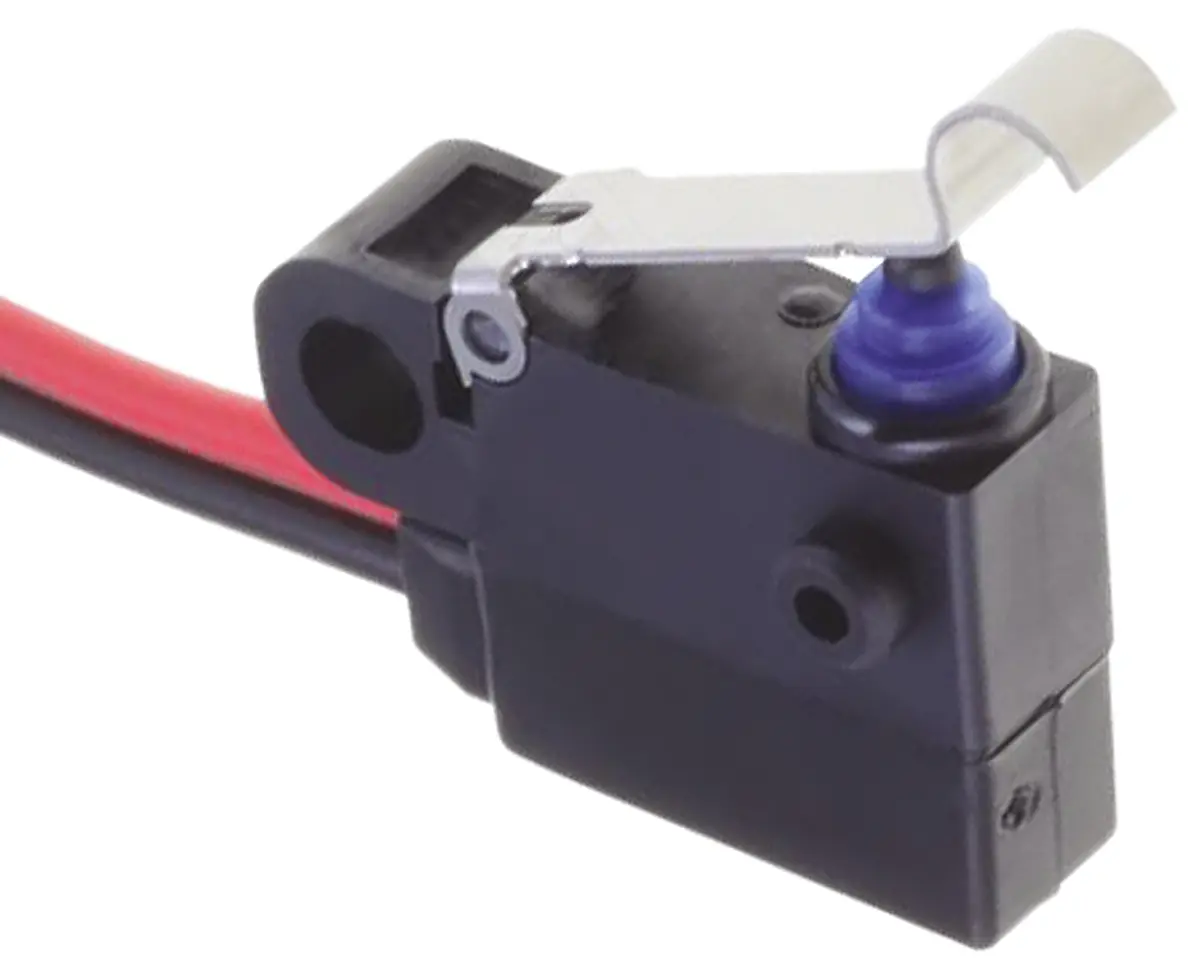Produktfoto 1 von Omron Mikroschalter Rollenhebel simuliert-Betätiger Vorverdrahtet, SPST, 2A IP67 0.65N -40 °C - 85 °C