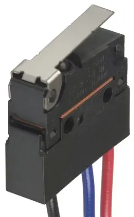 Produktfoto 1 von Omron Mikroschalter Scharnierhebel-Betätiger Vorverdrahtet, 1-poliger Umschalter, 30 V dc, 100mA IP67 0.6N -20 °C - 70