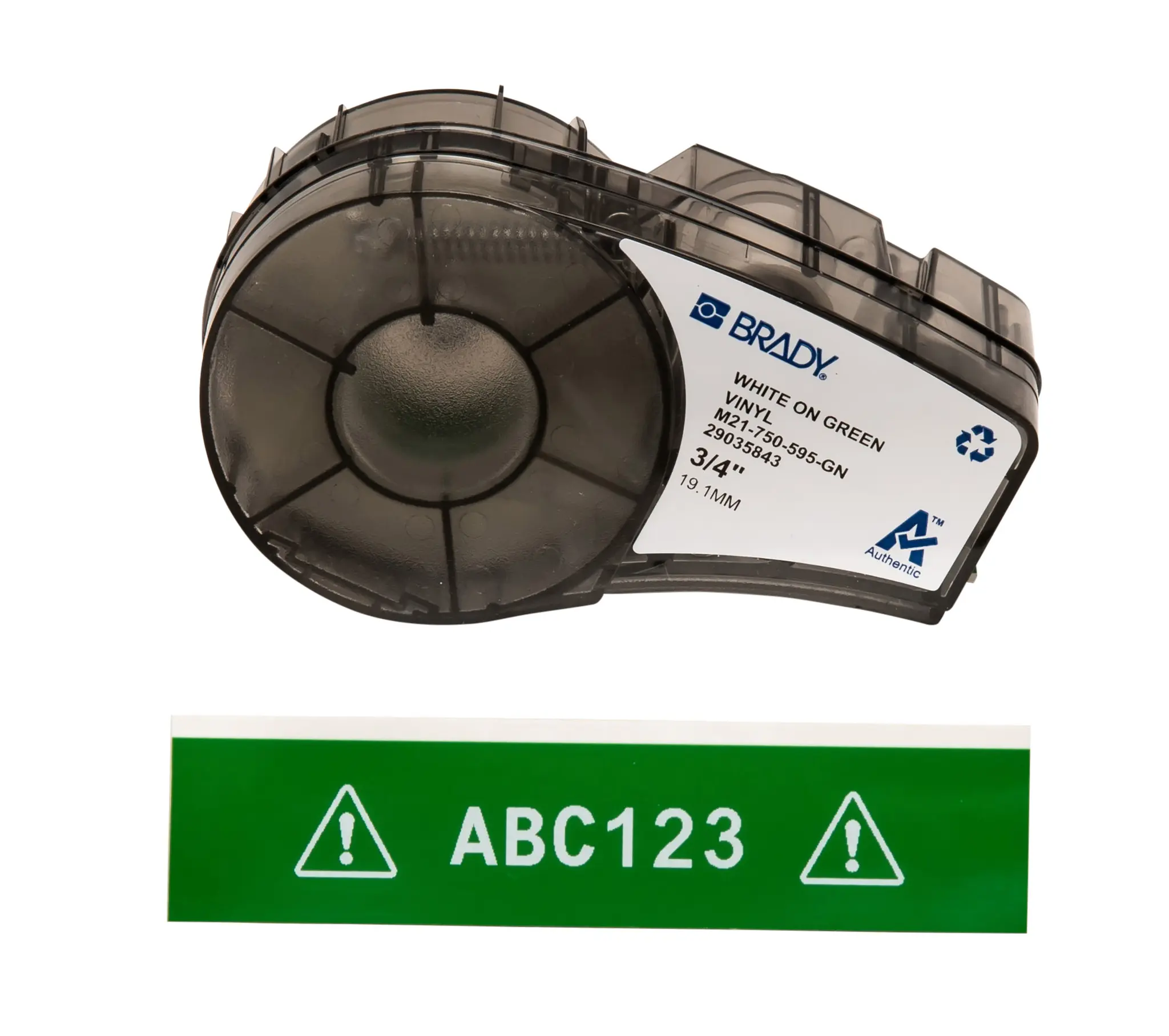 Brady B-595 Beschriftungsband Weiß für M210, M210-LAB, M211, BMP21-PLUS, BMP21-LAB, IDPAL, LABPAL auf Weiß auf Grün