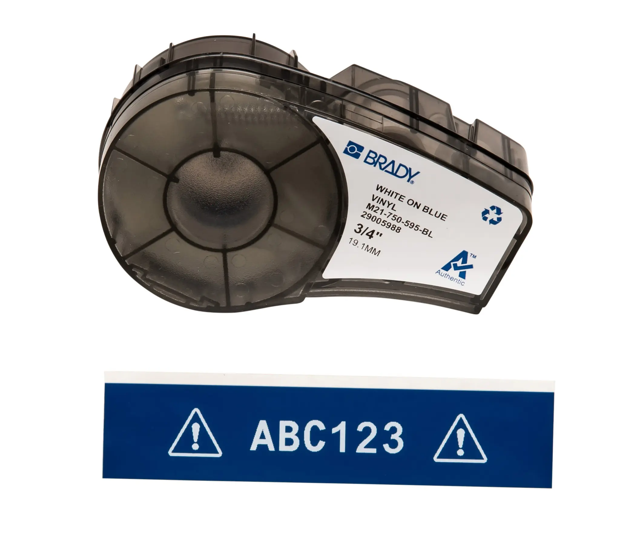 Brady B-595 Beschriftungsband Weiß für M210, M210-LAB, M211, BMP21-PLUS, BMP21-LAB, IDPAL, LABPAL auf Weiß auf Blau