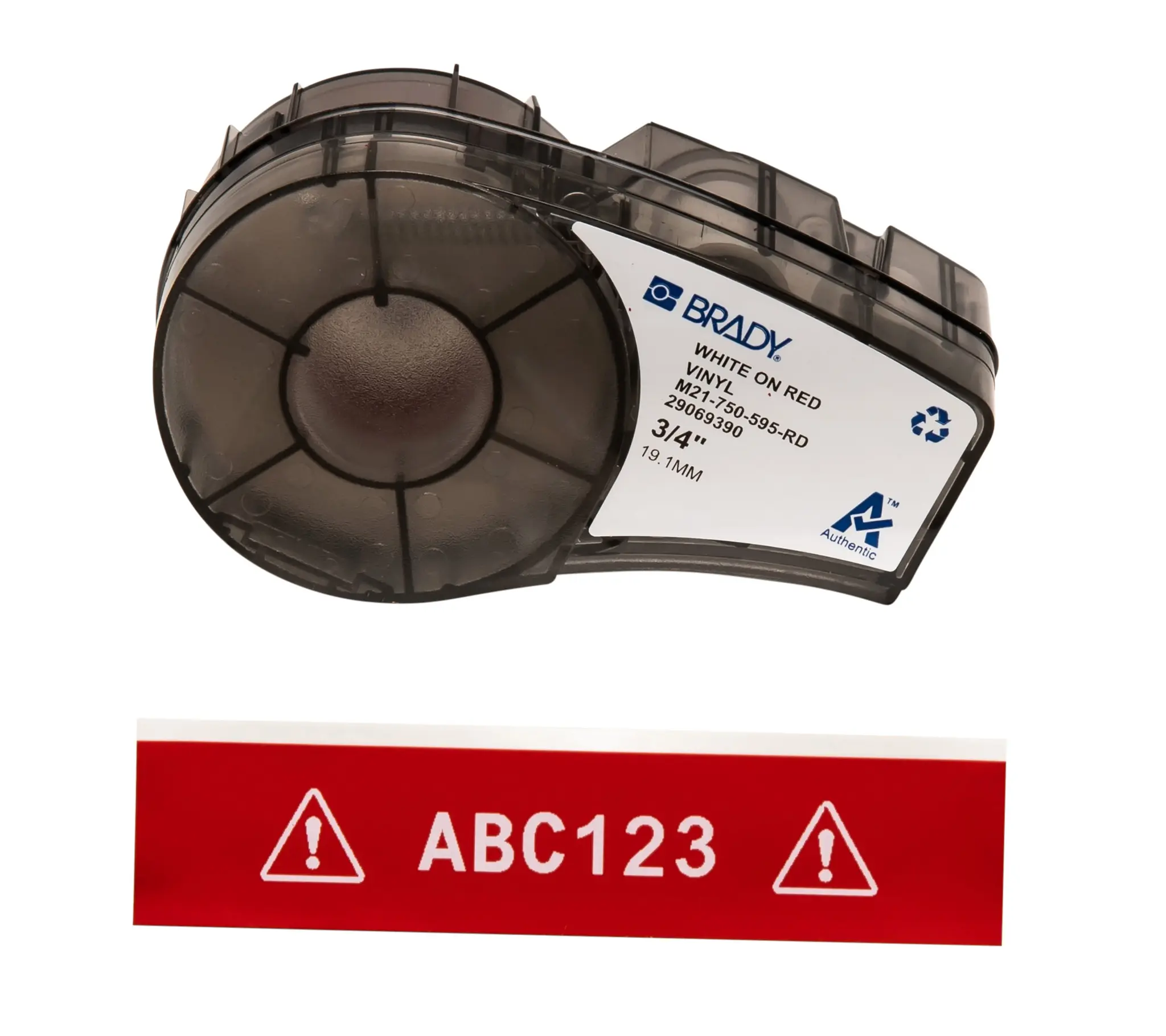 Produktfoto 1 von Brady B-595 Beschriftungsband Weiß für M210, M210-LAB, M211, BMP21-PLUS, BMP21-LAB, IDPAL, LABPAL auf Weiß auf Rot