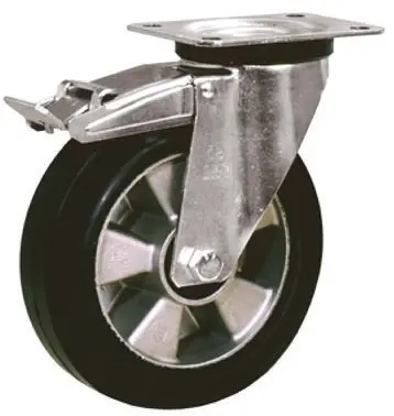 Produktfoto 1 von LAG Gebremst, schwenkbar Lenkrolle, Rad ø 160mm, 300kg, Ges H. 196mm, Rad B. 50mm, 135 x 110mm, Platte, Gummi-Material