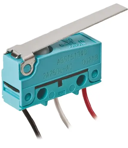 Produktfoto 1 von Panasonic Mikroschalter Scharnierhebel lang-Betätiger Vorverdrahtet, 1-poliger Wechsler, 250 V ac, 30 V dc, 2A IP67