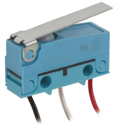 Produktfoto 1 von Panasonic Mikroschalter Scharnierhebel kurz-Betätiger Vorverdrahtet, 1-poliger Wechsler, 30 V dc, 2A IP67 0.39N -40 °C -