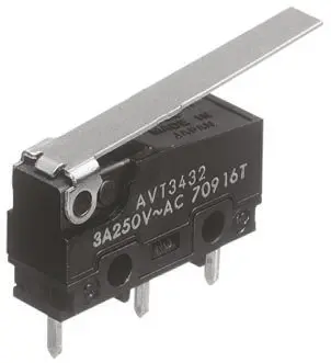 Produktfoto 1 von Panasonic Mikroschalter Scharnierhebel lang-Betätiger Leiterplatten-Anschlussklemme, 1-poliger Wechsler, 250 V ac, 3A