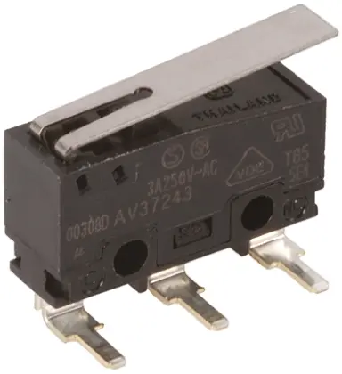 Produktfoto 1 von Panasonic Mikroschalter Scharnierhebel-Betätiger Linkswinklige Leiterplatte, 1-poliger Wechsler, 250 V ac, 5A 0.54N -25