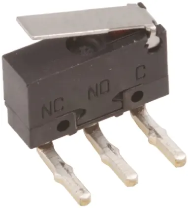 Produktfoto 1 von Panasonic Mikroschalter Scharnierhebel-Betätiger Rechtwinklige Leiterplatte, 1-poliger Wechsler, 30 V dc, 100mA 0.25N