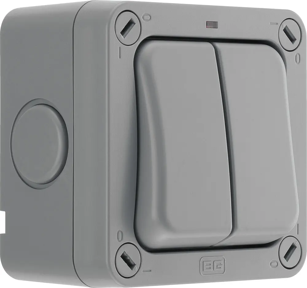 Produktfoto 1 von BG Electrical Storm Wippschalter Lichtschalter 2-teilig, 1-polig, 2 Wege Grau IP66 20 A, Polycarbonat