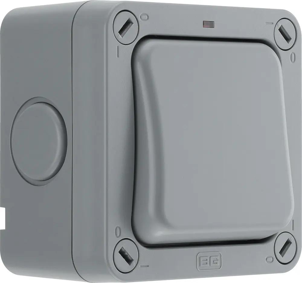 Produktfoto 1 von BG Electrical Storm Wippschalter Lichtschalter 1-teilig, 1-polig, 2 Wege Grau IP66 20 A, Polycarbonat