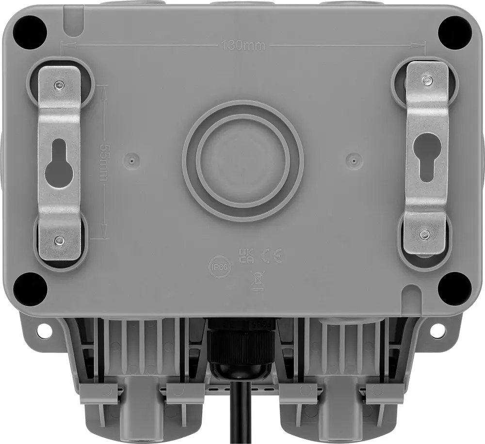 BG Electrical Storm 13 A RCD Dose Polycarbonat, Britischer Standard, 2-fach Passiv Oberfläche Grau Geschaltet IP66