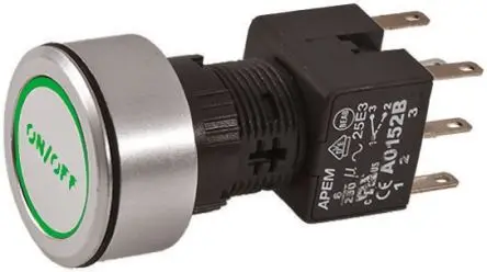 Produktfoto 1 von APEM A1 Druckschalter Grün Beleuchtet Rastend Panel Ø 22 mm, 2-poliger Umschalter / 6A, IP65