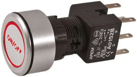 Produktfoto 1 von APEM A1 Druckschalter Rot Beleuchtet Rastend Panel Ø 22 mm, 2-poliger Umschalter / 6A, IP65