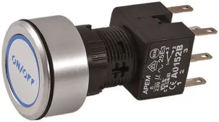 Produktfoto 1 von APEM A1 Druckschalter Blau Beleuchtet Rastend Panel Ø 22 mm, 2-poliger Umschalter / 6A 220 V ac, IP65