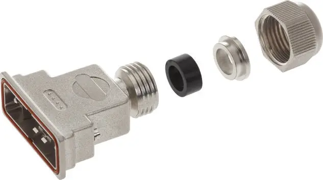 Produktfoto 1 von HARTING D-Sub Waterproof D-Sub-Gehäuse Gerade, 25-polig, D: D-Sub-Gehäuse Zugentlastung, Silber, Größe B, aus Polymer