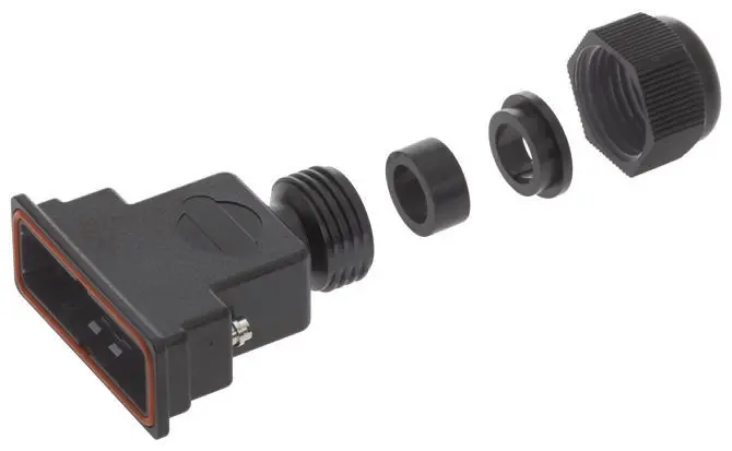 HARTING D-Sub Waterproof D-Sub-Gehäuse Gerade, 25-polig, D: D-Sub-Gehäuse Zugentlastung, Schwarz, Größe B, aus Polymer