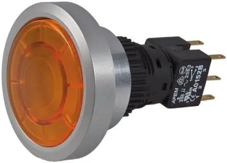 Produktfoto 1 von APEM Druckschalter Gelb Beleuchtet Tastend Panel Ø 30 mm, 2-poliger Umschalter / 6A 250 V ac, IP65