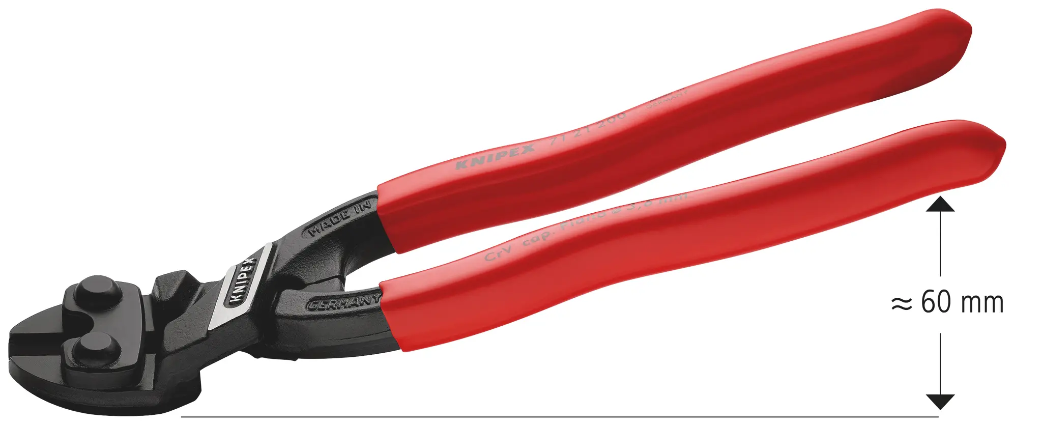 Produktfoto 1 von Knipex Kompakter Bolzenschneider, Kunststoff, Kunststoff 200 mm Chrom Vanadium Stahl, Schneidkraft → 6 mm