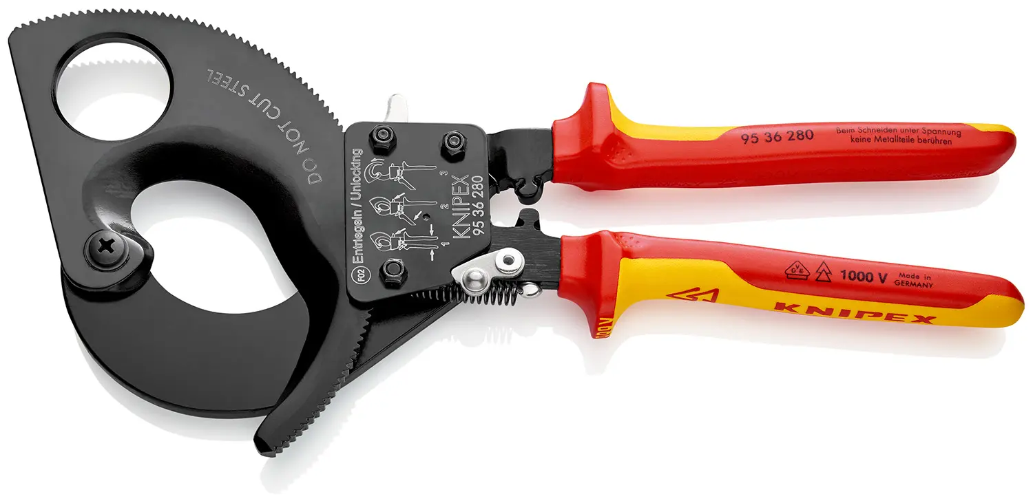 Knipex Knipex VDE 1000V zugelassen Mit Ratsche Schließer (NO) 280 mm, Schneidleistung 52 mm
